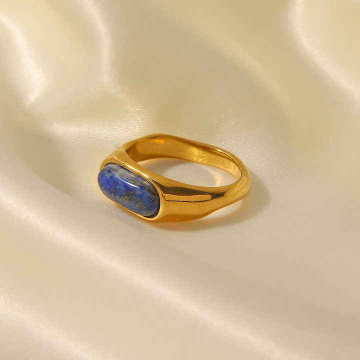 Olivenorma Oval Natural Stone Gold Color Ring - Sodalite - 8 - image 5