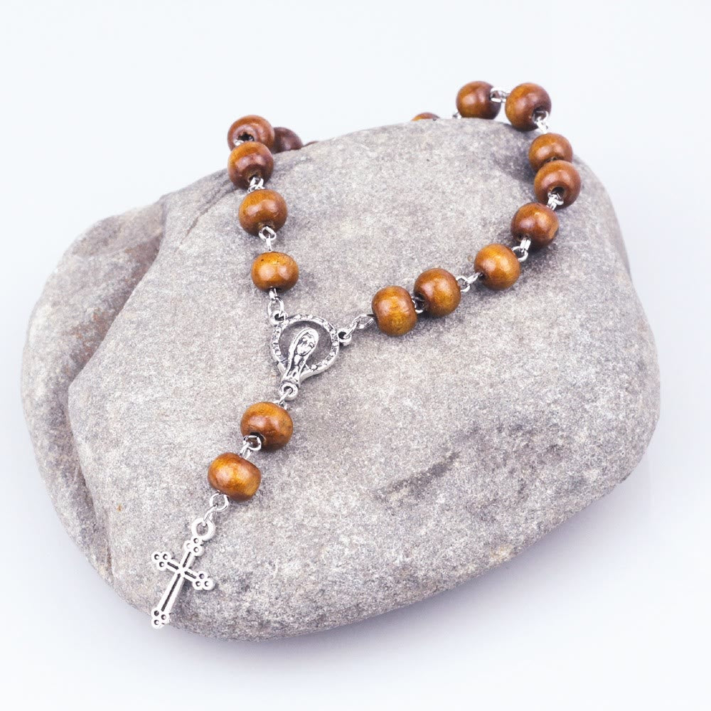Olivenorma Wooden Beads Christianity Virgin Mary Cross Rosary Bracelet - Wooden - image 0