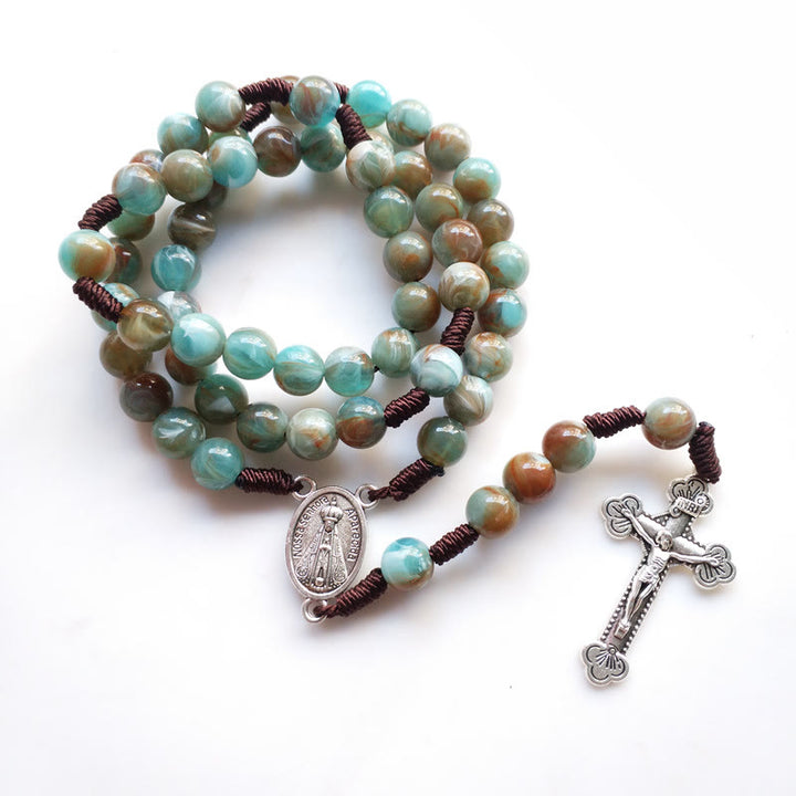 Olivenorma Amazonite Maria Holy Medal Cross Pendant Rosary Necklace - image 4