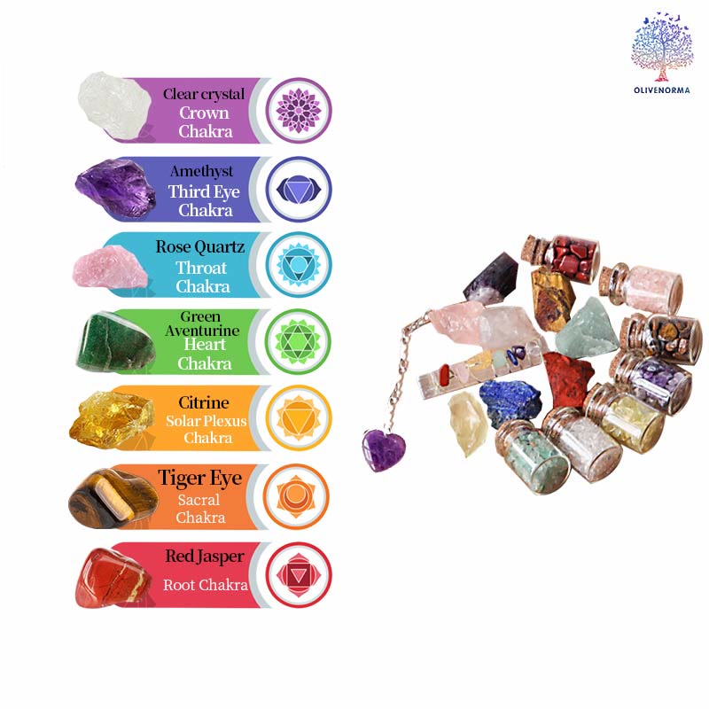 Olivenorma Natural Healing Gemstone Gravels 7 Chakra Raw Stone Set - image 6