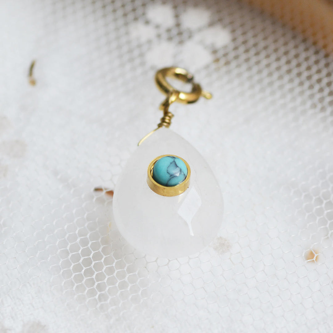 Olivenorma Geometric Round Or Water Drop Crystal Gold Pendant Necklace - White Crystal & Turquoise - Necklace #5 - image 20