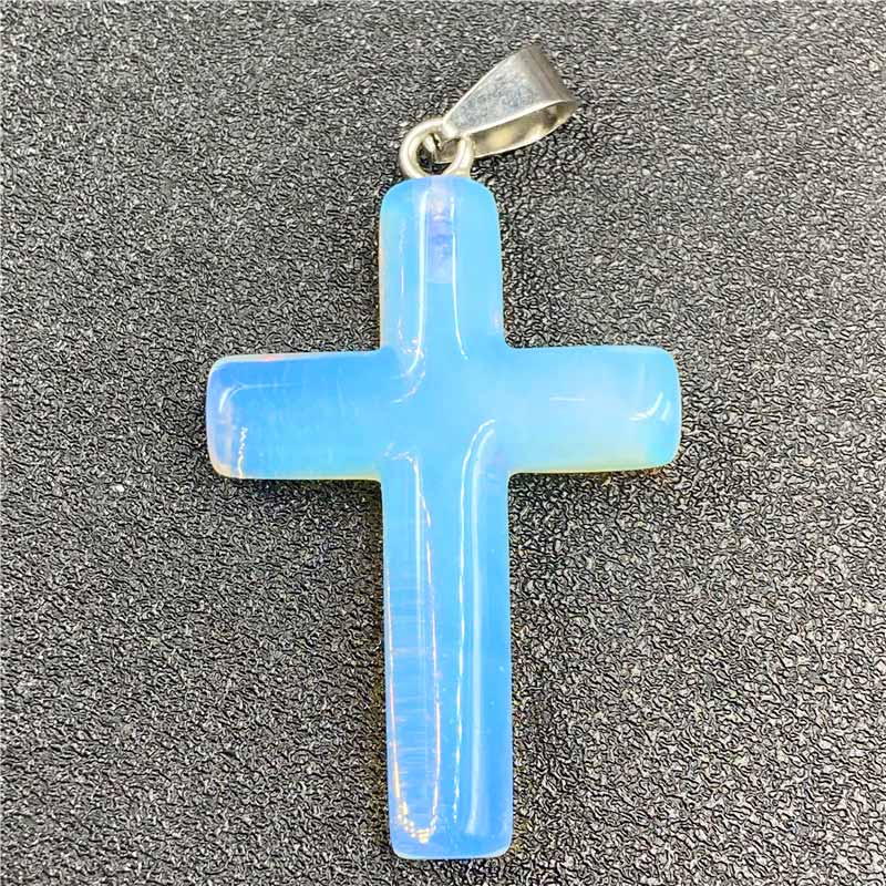Olivenorma Natural Crystal Cross Healing Pendant - Blue Quartz - image 11
