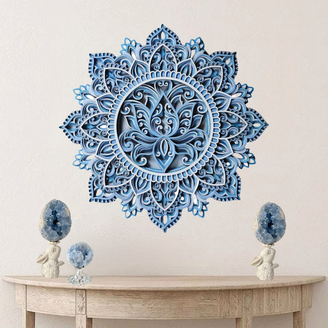 Olivenorma Blue Lotus Mandala 3D Painting Wall Decor - Blue&80cm*80cm - image 0