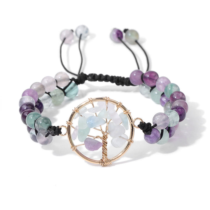 Olivenorma 6mm Beads Double Braided Tree Of Life Bracelet - Fluorite - image 0