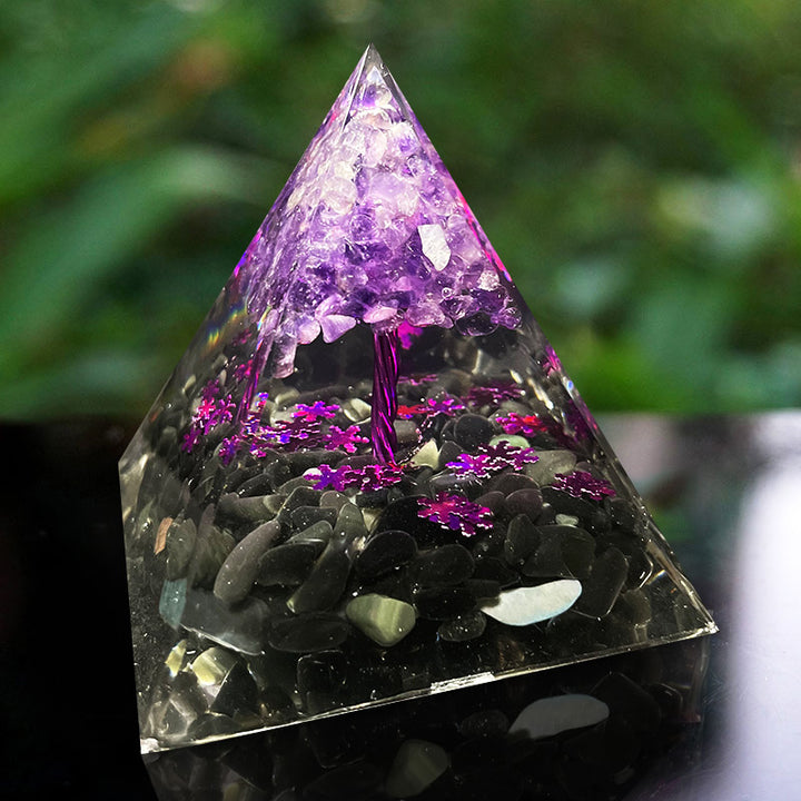 Olivenorma Amethyst Obsidian Tree Of Life Orgone Pyramid - 10*10cm - YES PLEASE $8 - image 0