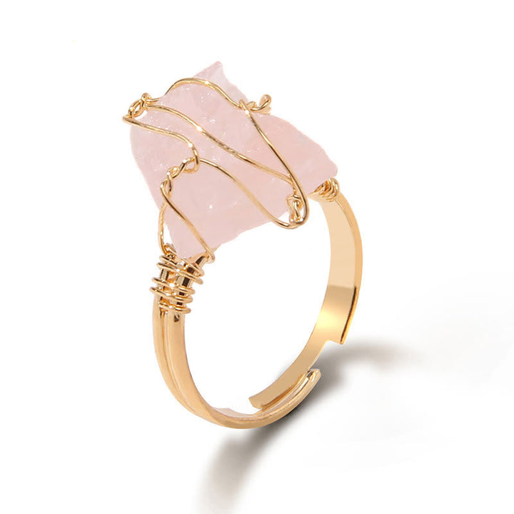 Olivenorma Natural Irregular Rough Wire Wrap Gemstone Ring - Rose Quartz - image 4