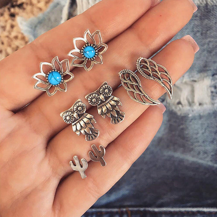 Olivenorma Turquoise Bohemian Boho Nimal Stud 4pcs Earrings - 4pcs Turquoise Earrings - image 0