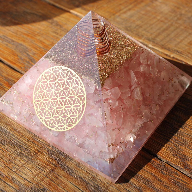 Olivenorma Clear Crystal With Rose Quartz Orgone Pyramid - image 1