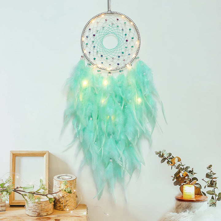 Olivenorma LED Light Up Handmade Feather Dream Catcher - Green - With Lights - image 8