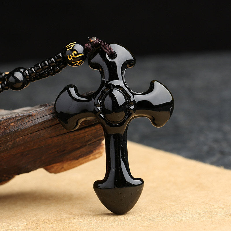 Olivenorma Obsidian Cross Symbol Necklace - image 2