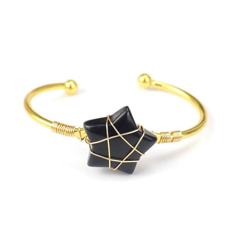 Olivenorma Gold Wire Wrapped Star Shape Gemstone Bracelet - Obsidian - image 13