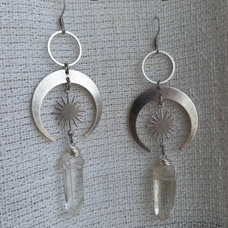 Olivenorma Clear Crystal Crescent Moon With Sun Earrings - image 6