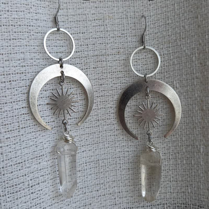 Olivenorma Clear Crystal Crescent Moon With Sun Earrings - image 6