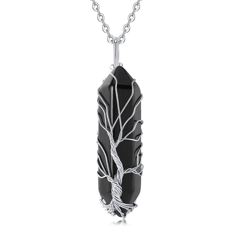 Olivenorma Crystal With Tree Of Life Gemstone Necklace - Obsidian - image 21