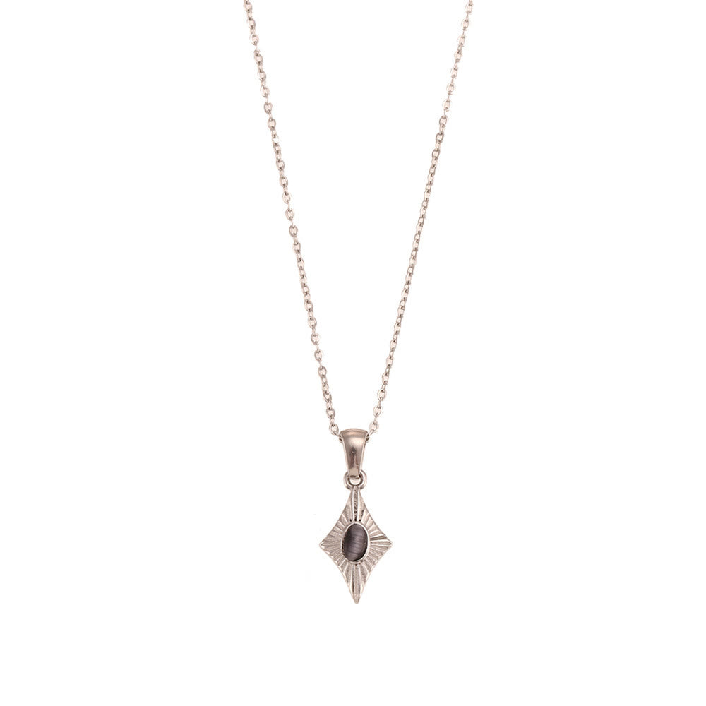 Olivenorma Cat's Eye Pendant Sweater Stainless Steel Necklace - Black Cat's Eye Stone&Silver - image 6