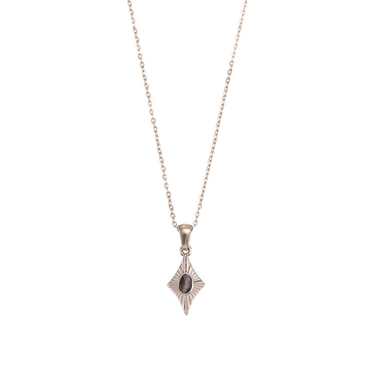 Olivenorma Cat's Eye Pendant Sweater Stainless Steel Necklace - Black Cat's Eye Stone&Silver - image 6
