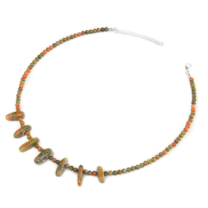 Olivenorma 4mm Bead Natural Tusk Stone Bohemian Necklace - Unakite - image 11
