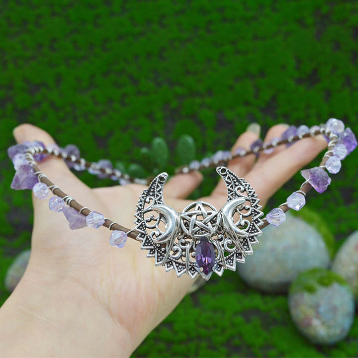 Olivenorma Natural Amethyst White Crystal Moon Wreath Crown Headband - Amethyst - image 0