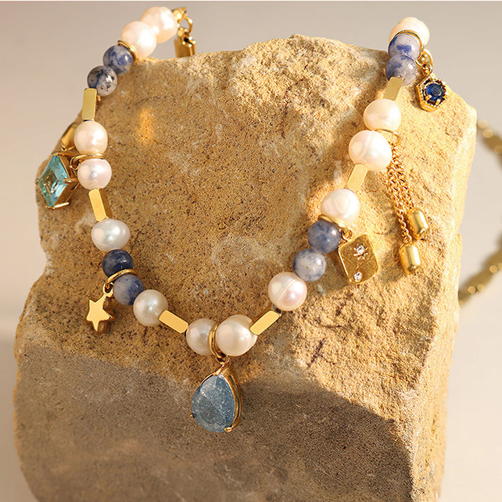 Olivenorma Aquamarine Pearl Beaded Star Pendant Necklace - image 4