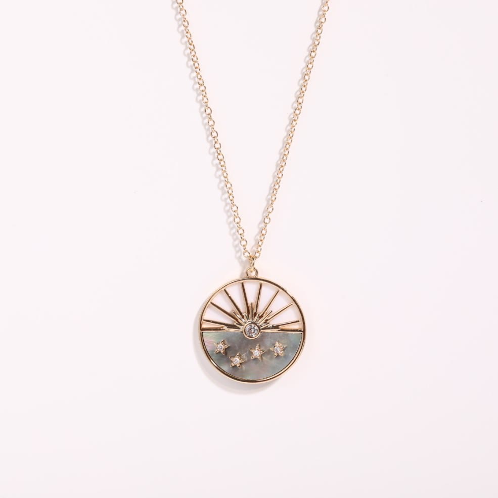 Olivenorma Nacre White Zircon Moon Star Gold Plated Copper Necklace - Sun&Star - image 3