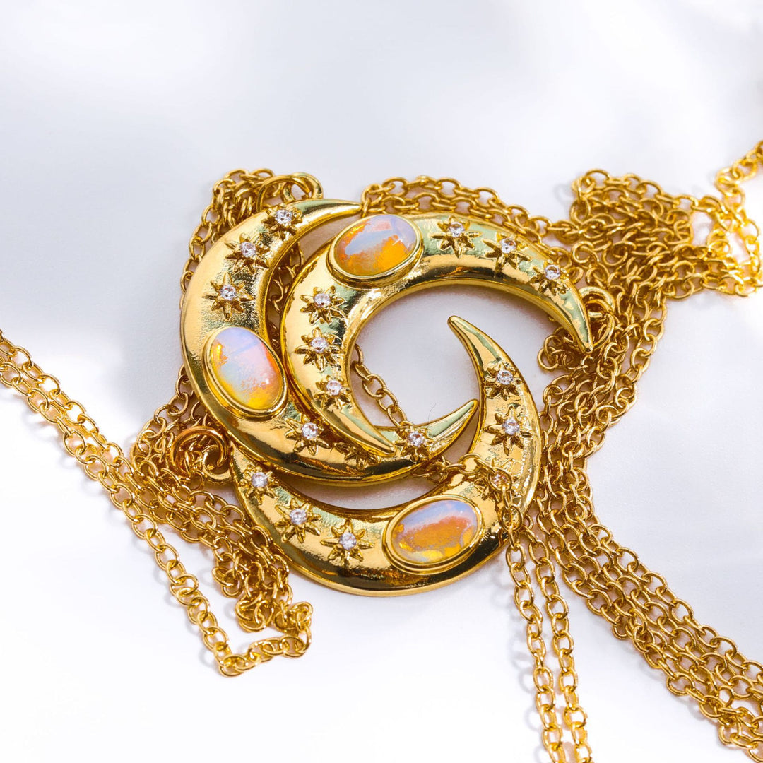 Olivenorma Golden Moon Opal Pendant Clavicle Necklace - image 9