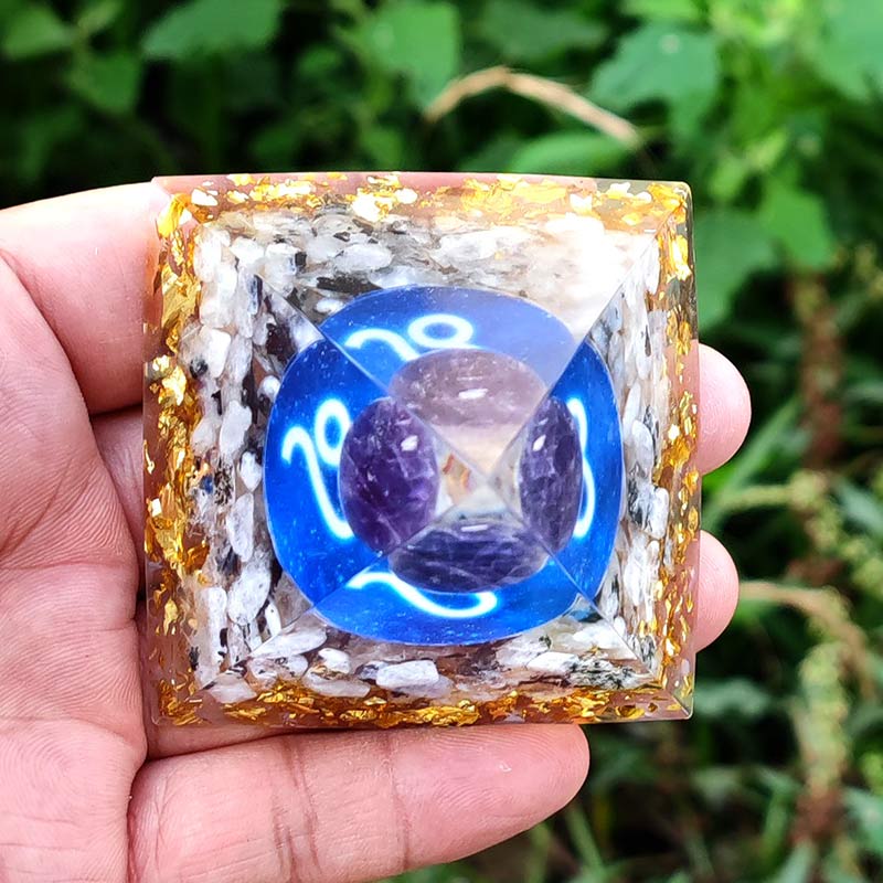 Olivenorma Amethyst with Clear Quartz Leo Zodiac Orgone Pyramid - image 3
