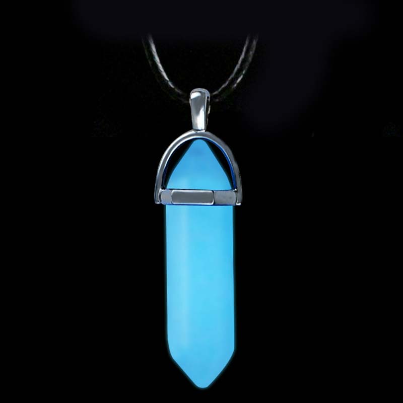 Olivenorma Moonstone Stone Hexagonal Column Necklace - Blue+Wax Rope - image 2