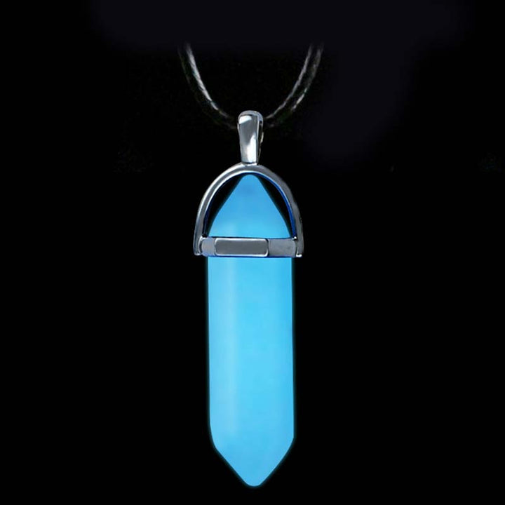 Olivenorma Moonstone Stone Hexagonal Column Necklace - Blue+Wax Rope - image 2