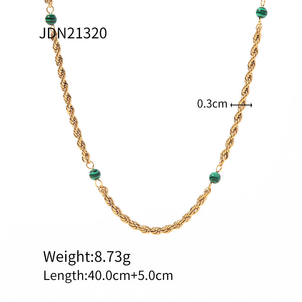 Olivenorma Natural Malachite Beaded Clavicle Twist Necklace - image 6