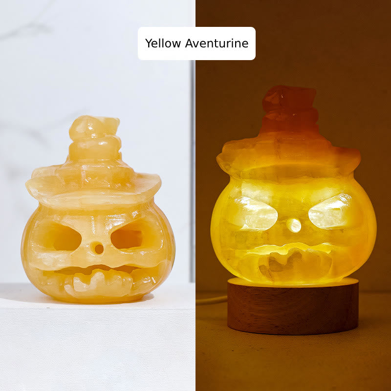 Olivenorma Yellow Aventurine Pumpkin Skull Carving Gemstone Decoration Lamp - image 4