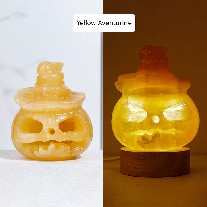 Olivenorma Yellow Aventurine Pumpkin Skull Carving Gemstone Decoration Lamp - image 4