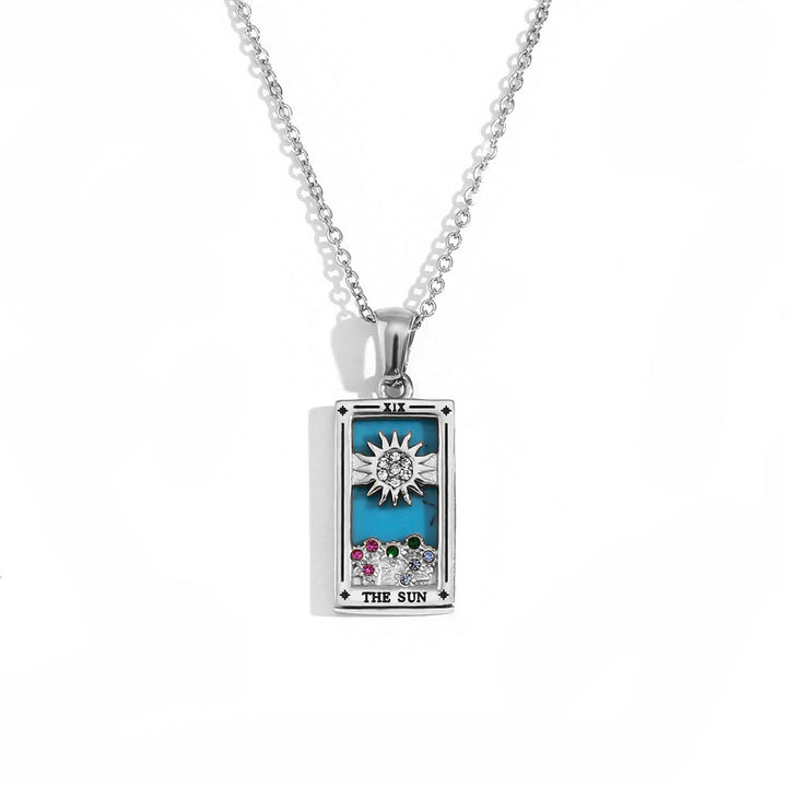 Olivenorma Stainless Steel 18k Gold Plated Tarot Card Necklace - THE SUN - Silver - image 8
