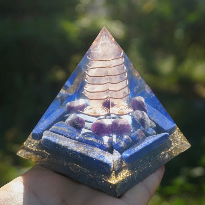 Olivenorma Rose Quartz Pillar With Lapis Lazuli Orgone Pyramid - image 1