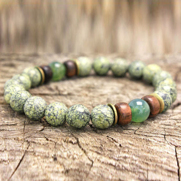 Olivenorma Natural Stone 8mm Wooden Beads Energy Men Bracelet - Green Emperor Stone&Green Aventurine - image 14