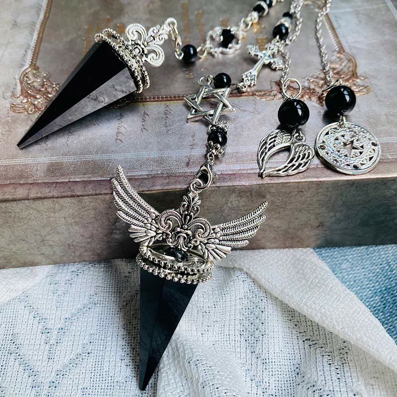 Olivenorma Obsidian Crystal Angel Wings Star Pendulum - image 3