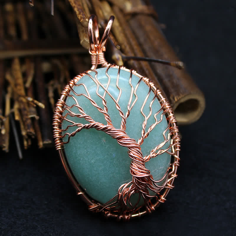 Olivenorma Oval Tiger Eye Tree Of Life Gemstone Necklace - Green Aventurine - image 14
