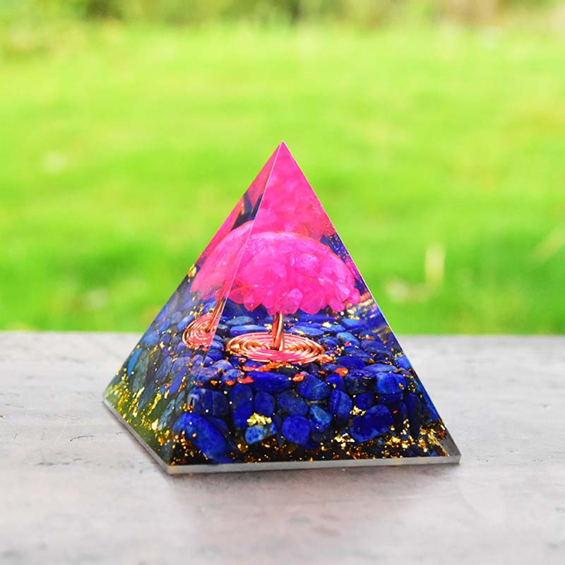 Olivenorma Lapis Lazuli Pink Crystal Tree Of Life Orgone Pyramid - image 3