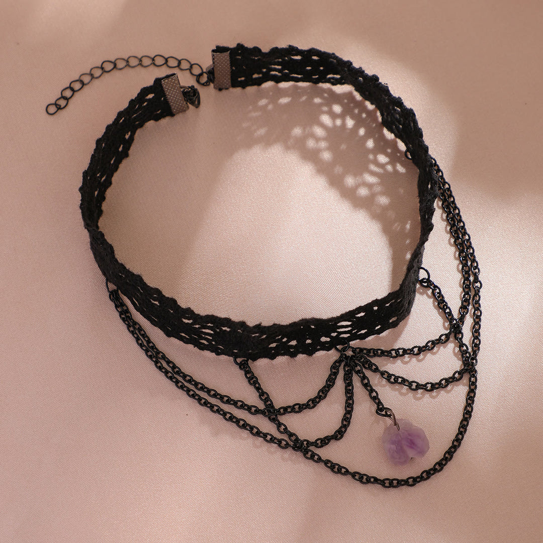 Olivenorma Amethyst Halloween Gothic Lace Choker Necklace - image 7
