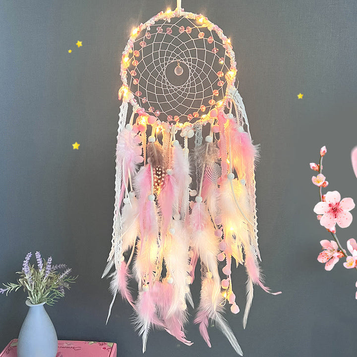Olivenorma Pink Acrylic Bead Woven Dream Catcher - With Lights - image 1