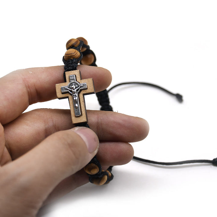 Olivenorma Cross Jesus Wooden Rosary Wrap Bracelet - image 4