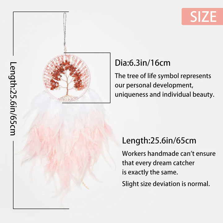 Olivenorma Crystal Tree of Life Pink Feather Dream Catcher - image 5