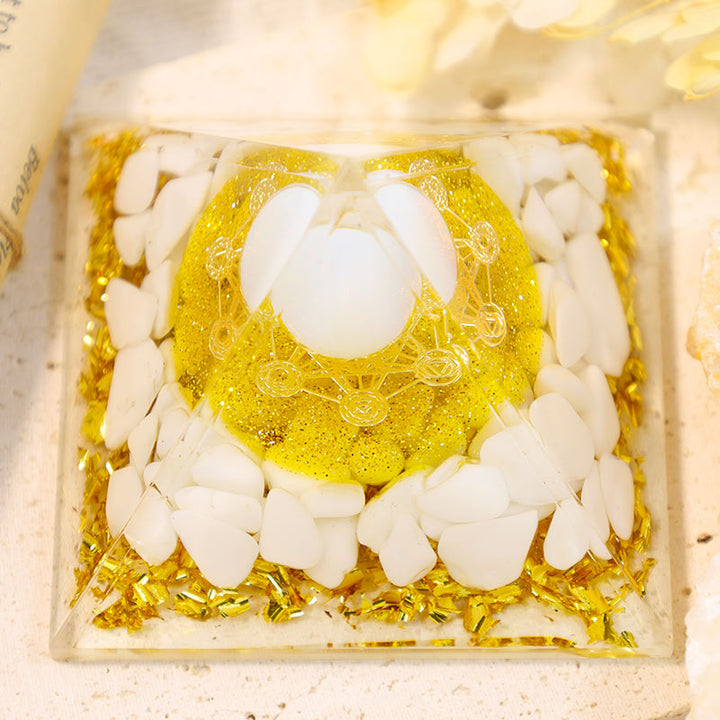 Olivenorma White Jade Metatron's Cube Symbol Orgone Pyramid - image 2