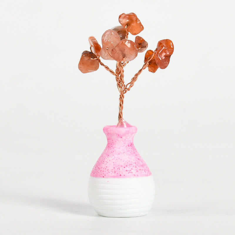 Olivenorma Crystal Tree of Life Pink Vase Gemstone Decoration - Red Agate - image 1