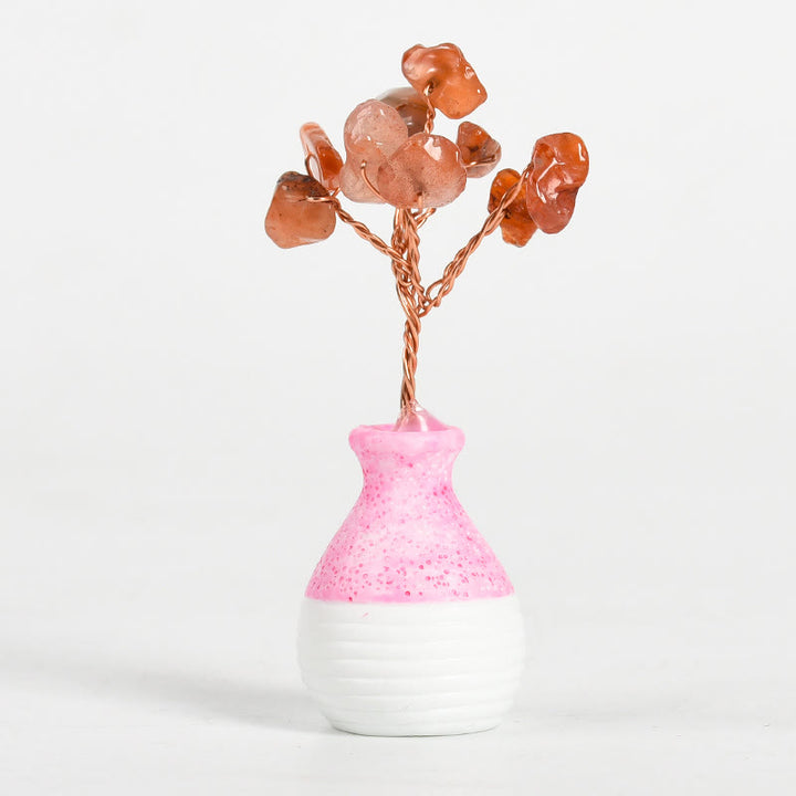 Olivenorma Crystal Tree of Life Pink Vase Gemstone Decoration - Red Agate - image 1