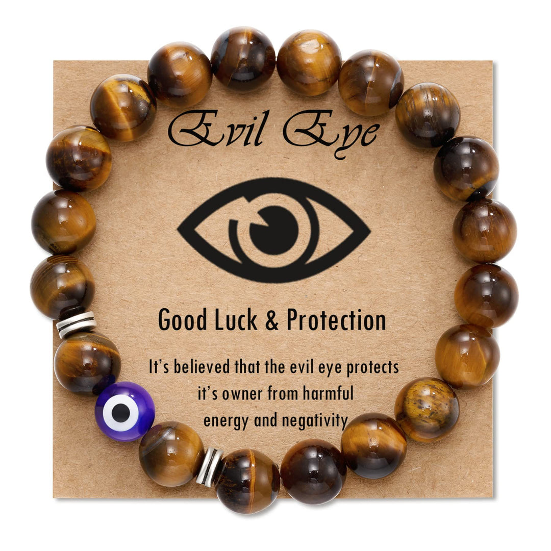 Olivenorma Tiger Eye Obsidian Evil Eye Beaded Mens Bracelet - image 3
