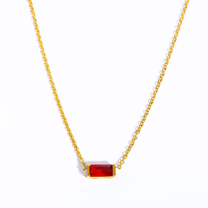 Olivenorma Simple Rectangular Birthstone Pendant Stainless Steel Necklace - Ruby - image 14
