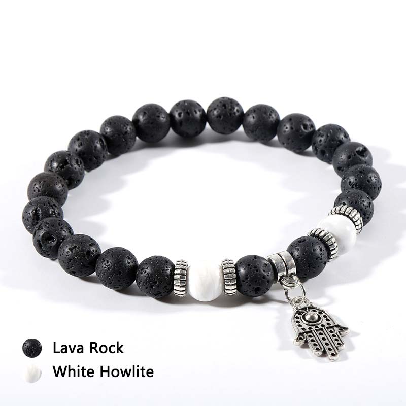 Malachite Tiger Eye Lava Stone Bracelet - White Howlite - image 4