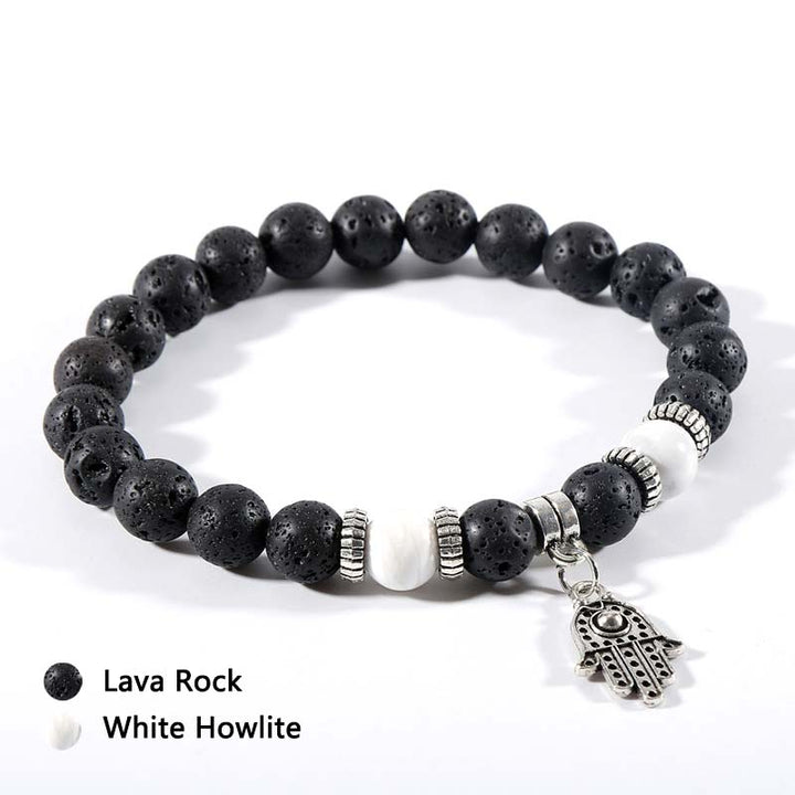 Malachite Tiger Eye Lava Stone Bracelet - White Howlite - image 4