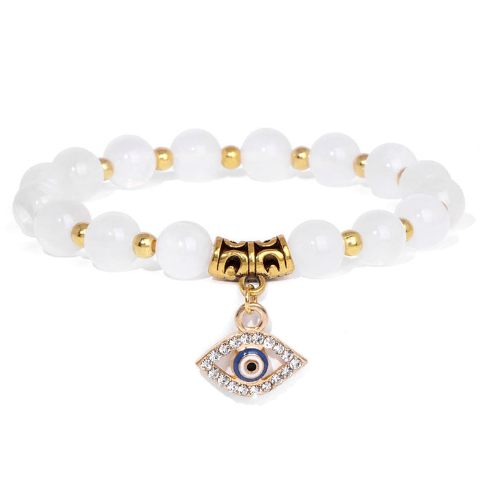 Olivenorma Natural Stone Beaded Evil Eye Pendant Bracelet - Clear Crystal - image 4