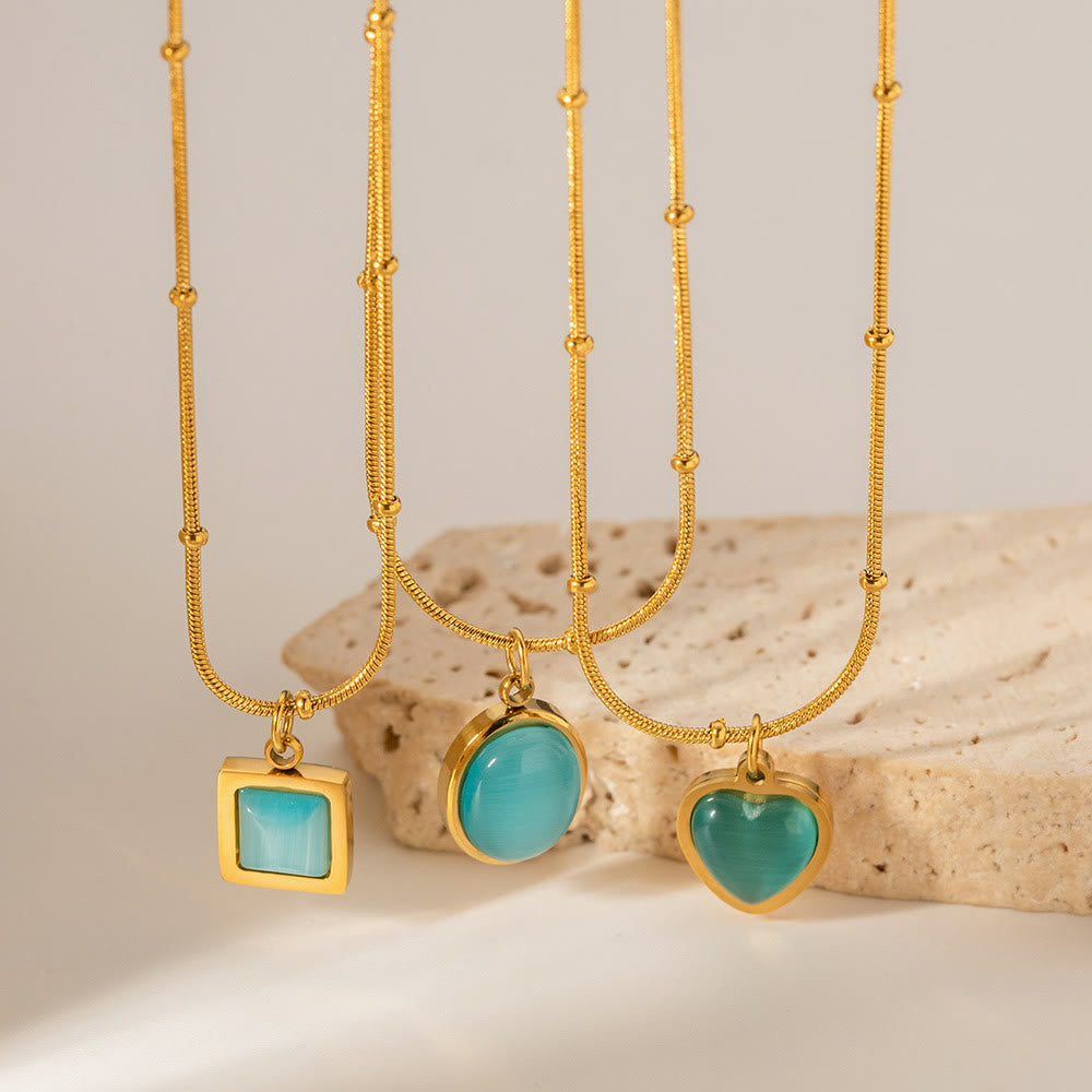 Olivenorma Blue Cat's Eye Stone Heart Square Pendant Necklace - image 9